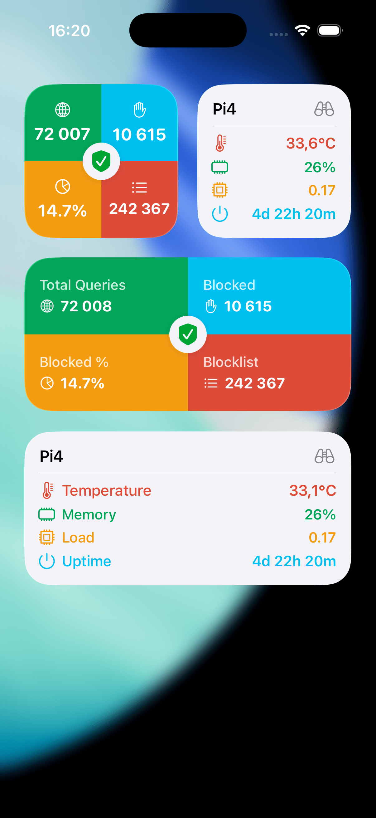 Pi Stats iOS app settings and Pi-hole configuration screen in light mode