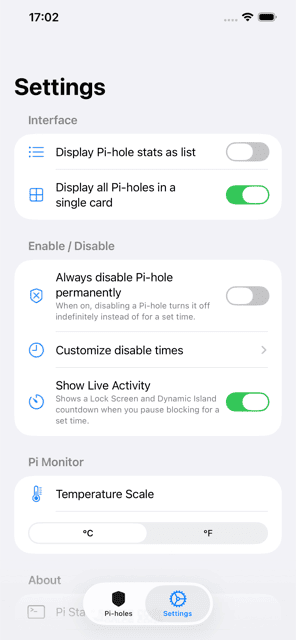 Pi Stats iOS app multiple Pi-hole instances view in light mode