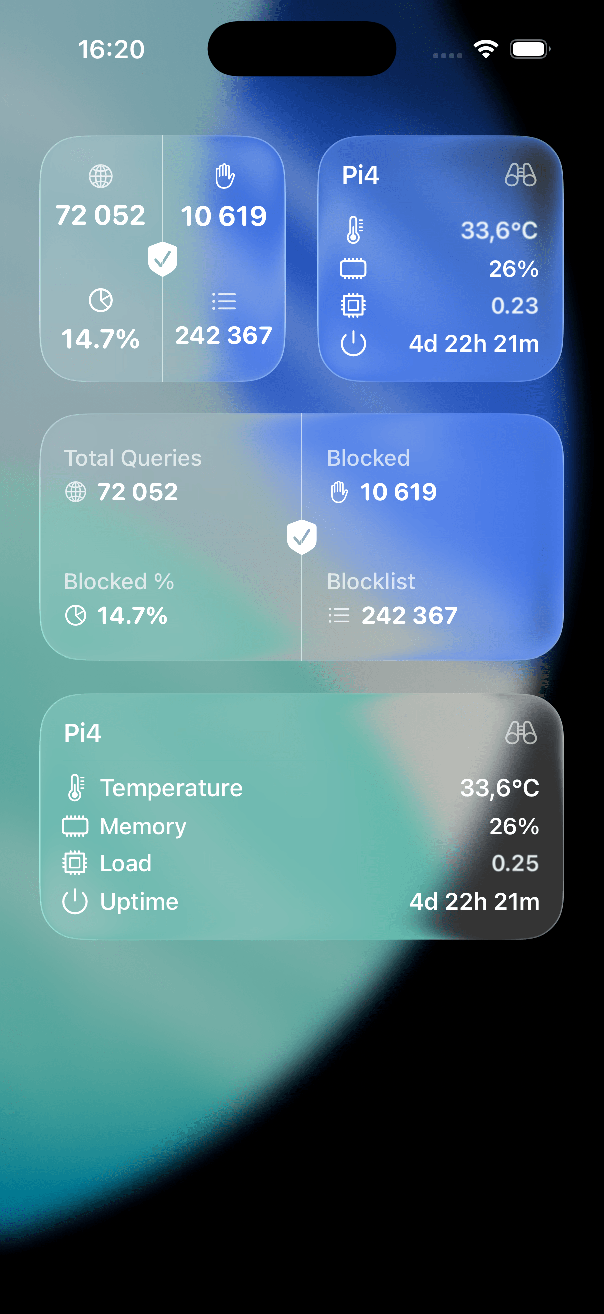 Pi Stats iOS app multiple Pi-hole instances view in light mode